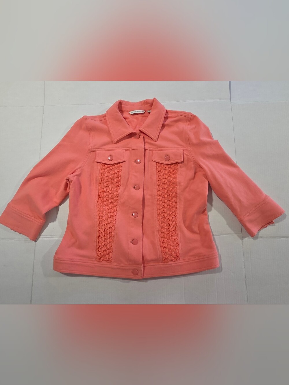 Isaac Mizrahi Coral Pink Crochet-Trim Jacket (A)